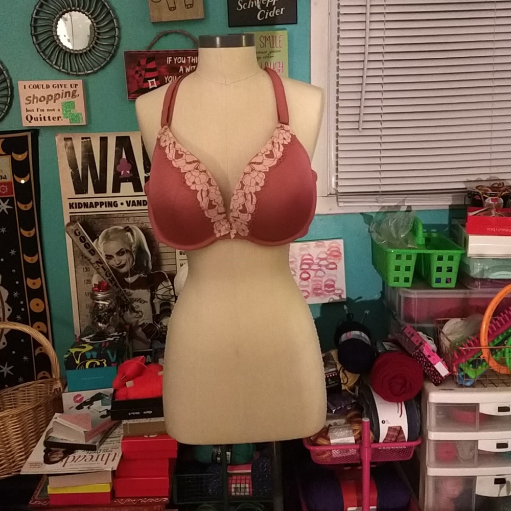 Pink lace padded bra